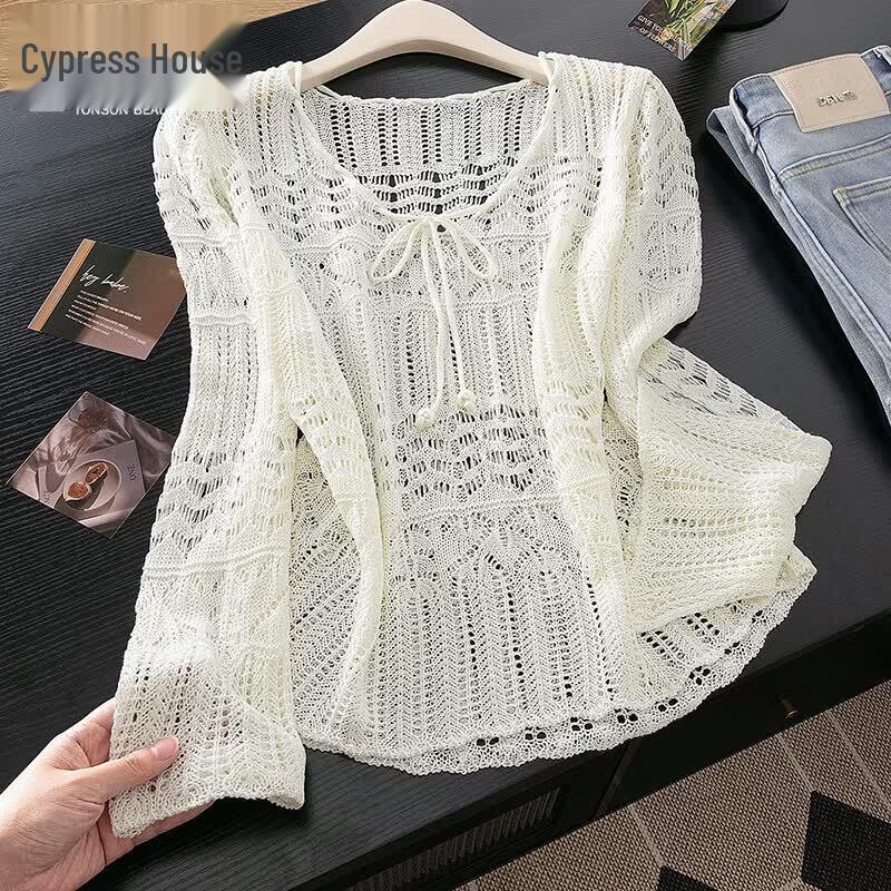 Women s Hollow-Out Long-Sleeve Knit Top One Size