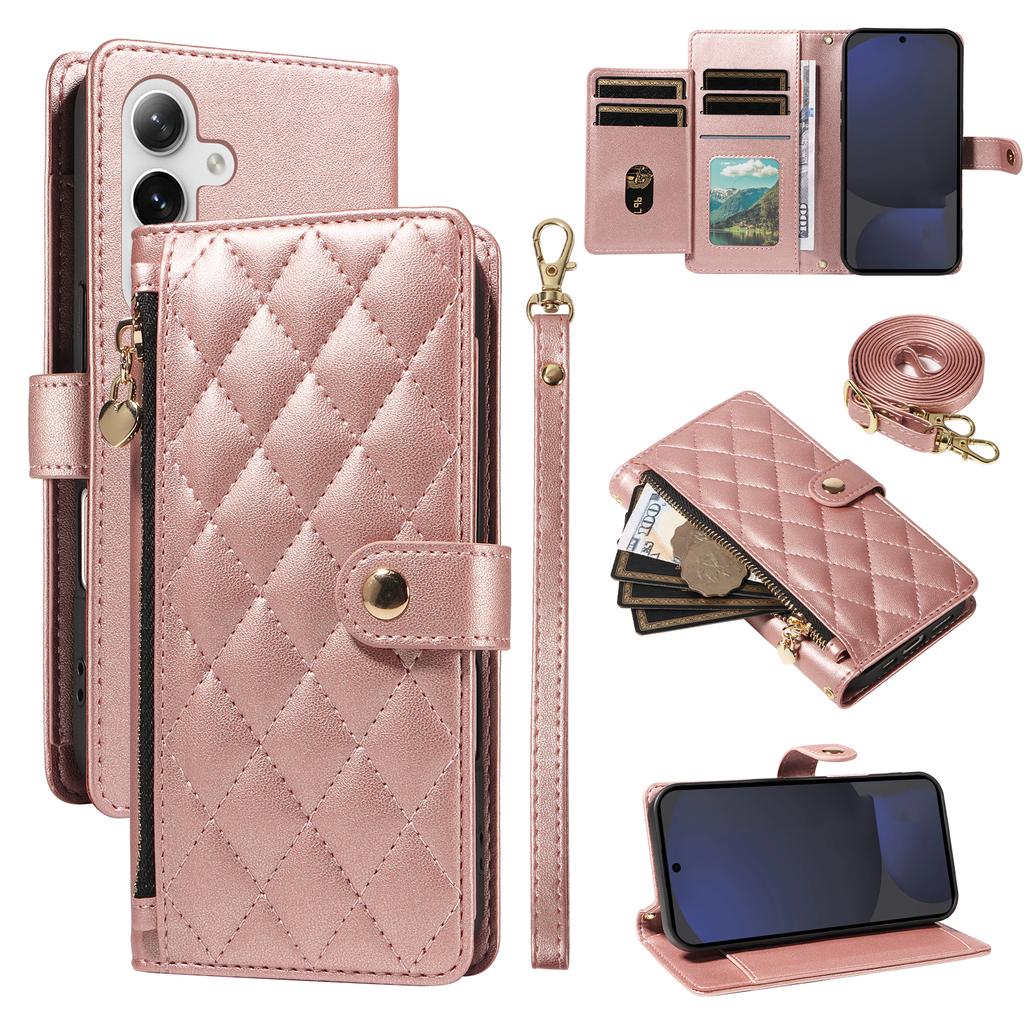 For Samsung Galaxy S24 FE Wallet Case with Straps,Rhombus Leather Stand Phone Cover