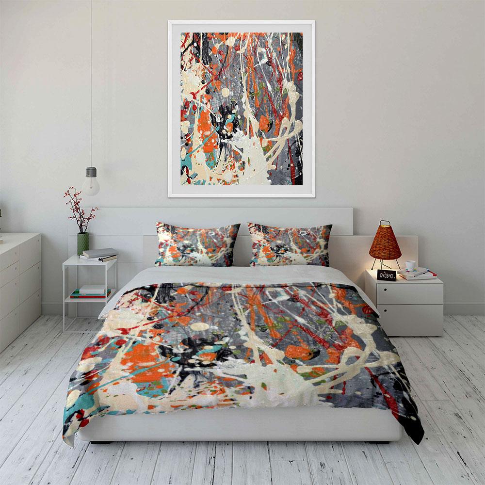 3Pcs Pollock Style Splatter Paint Bedding Set, Multicolor Abstract Print Duvet Cover + 2 Pillowcases, Modern Art Decor