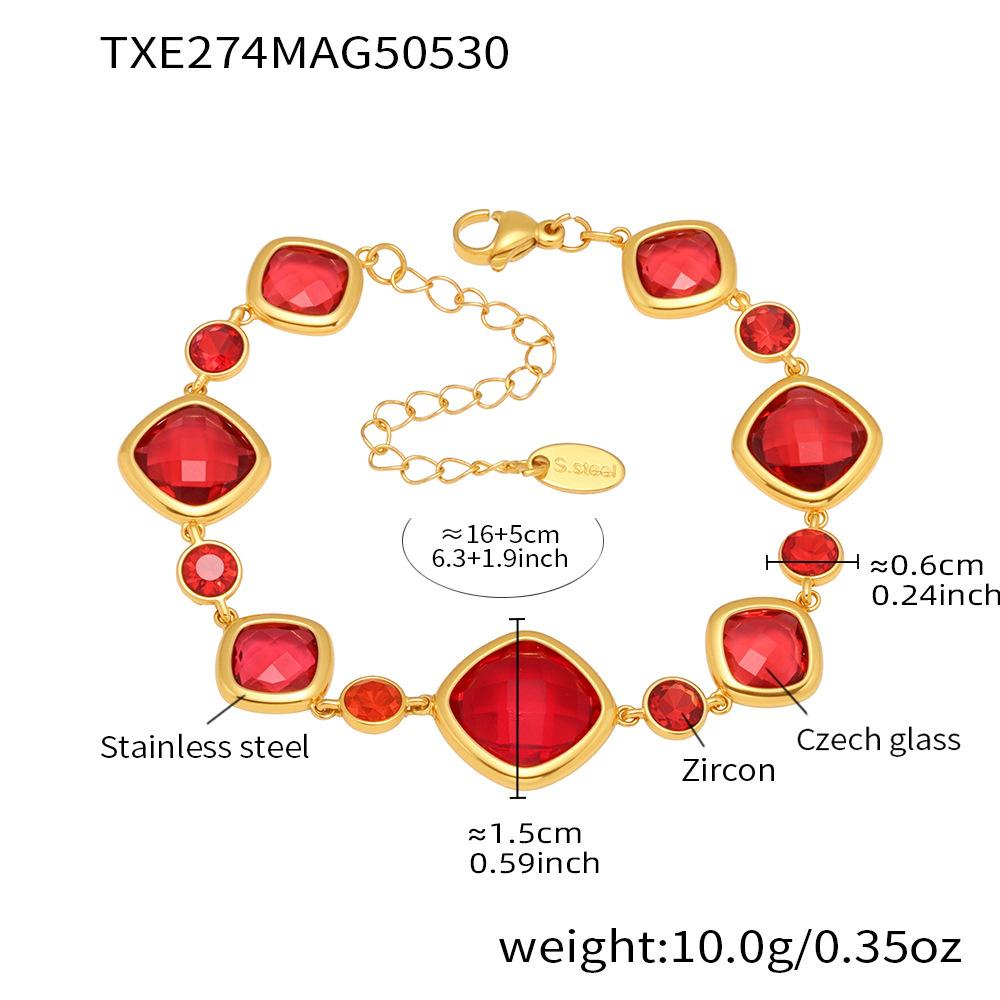 High Shine Faceted Czech Glass Beads Bracelet Multi Faceted Transparent Gem Cut Stainless Steel Bangle for Women Tarnish Free