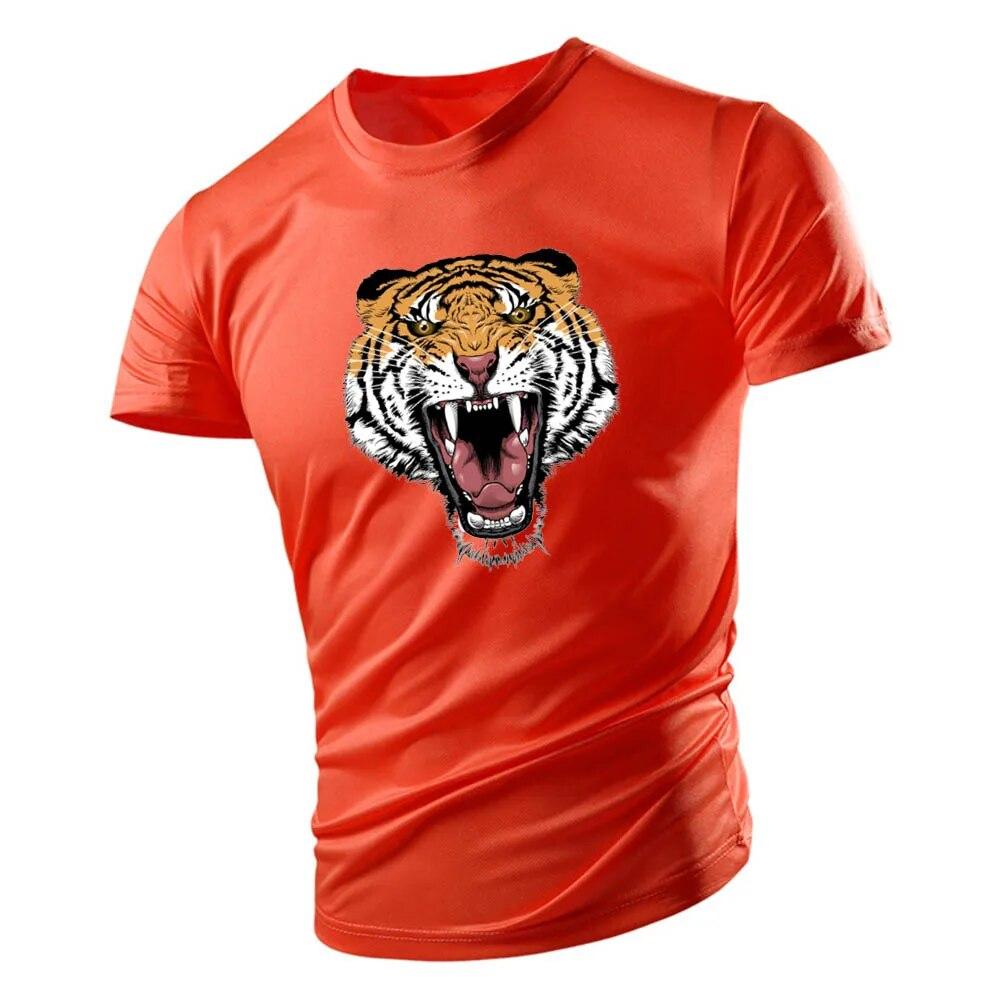 Four Seasons Vuxen T-shirt med rund hals för män Casual Top Creative Horror Tiger 2d-tryck Lös mode snabbtorkande kortärmad