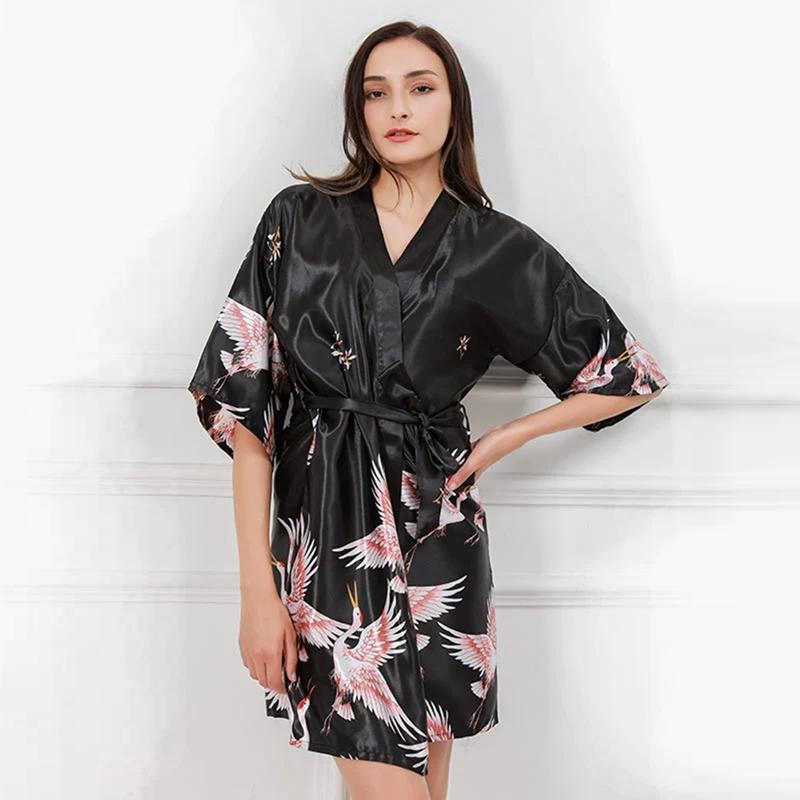 Women Print Short Sleeve Gown Robe Breathable Loungewear Pajamas