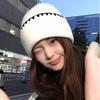 Wool hat simple college style knitted hat women's autumn and winter warm hat big head circumference