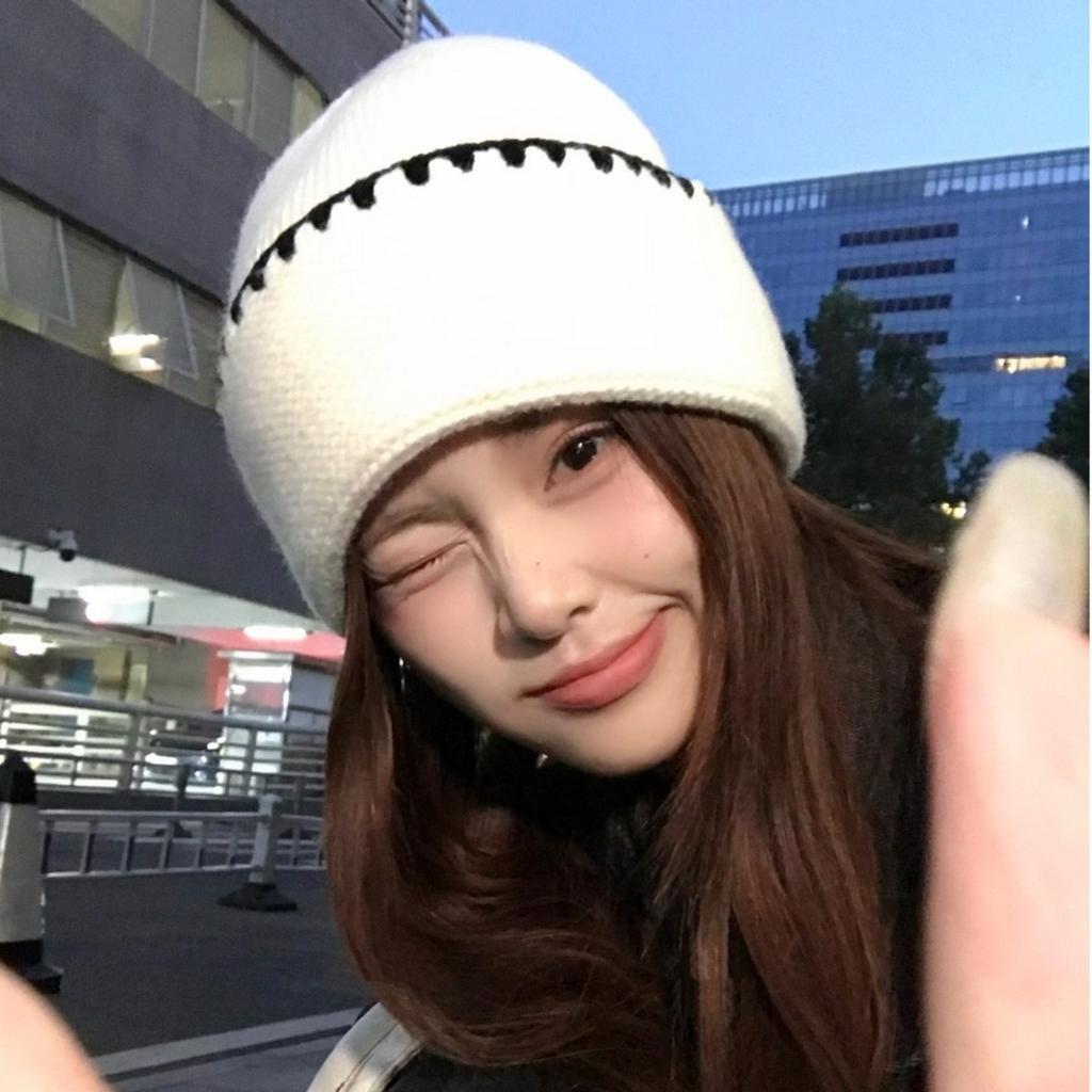 Wool hat simple college style knitted hat women's autumn and winter warm hat big head circumference