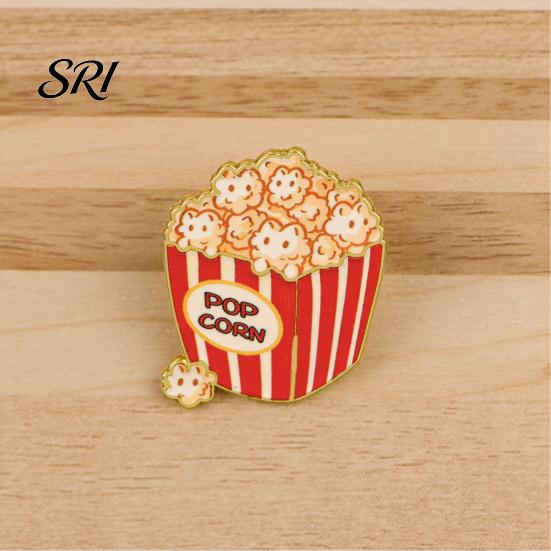 Anti-rust Brooch Cartoon Cat Popcorn Lapel Pin Cute Food Series for Bags Jackets Fashion & Backpacks Zinc Alloy Rust-Proof Unique Gift Kids