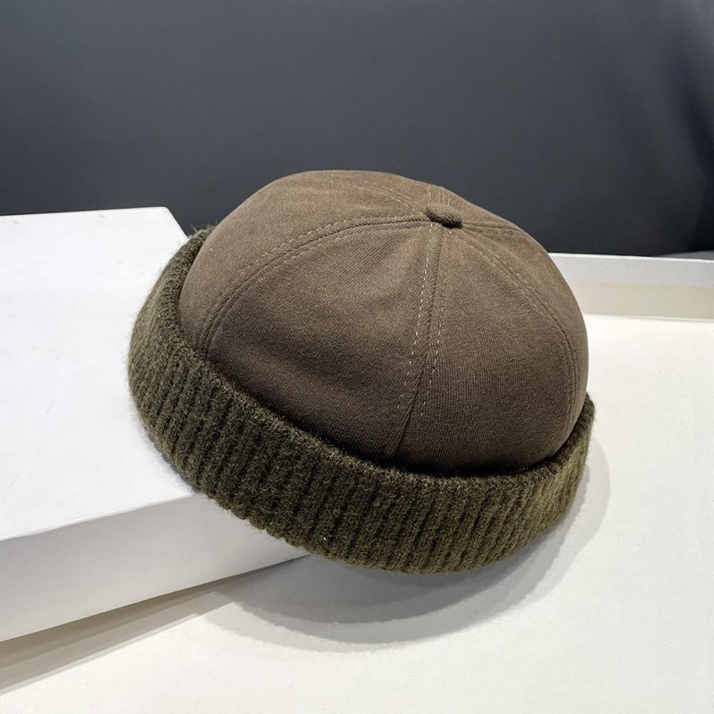 Solid Color Hip-hop Hat Adjustable Melon Skin Caps Casual Brimless Hat  Autumn Winter
