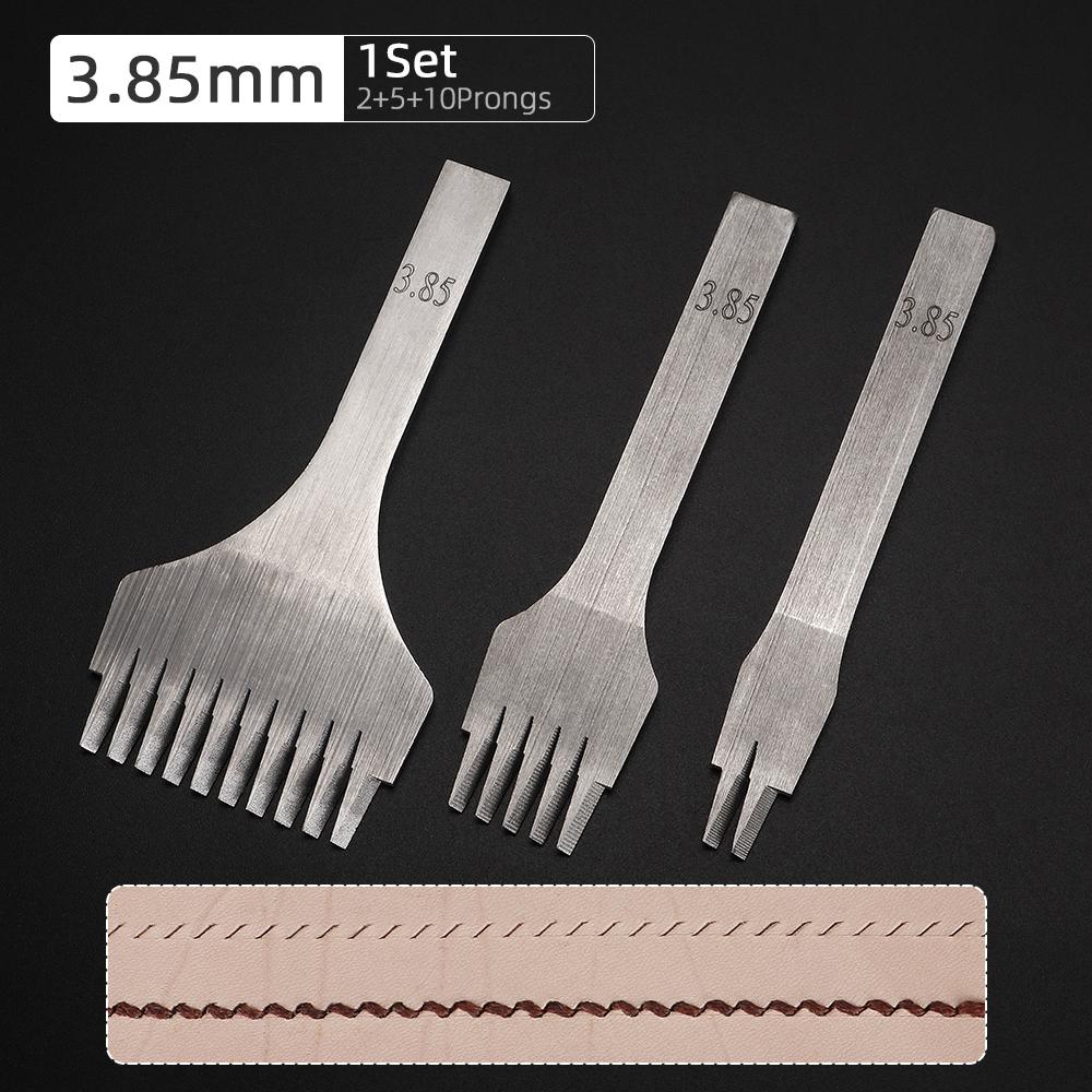 3Pcs 2.7/3.0/3.38/3.85mm Spacing 2/5/10 Teeth Leathercraft Stitching Oblique Flat Prong Chisel, DIY Craft Leather Punching Tools