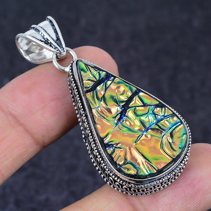 Ammolite Gemstone Handmade 925 Sterling Silver Jewelry Pendant 2.17" V7R51