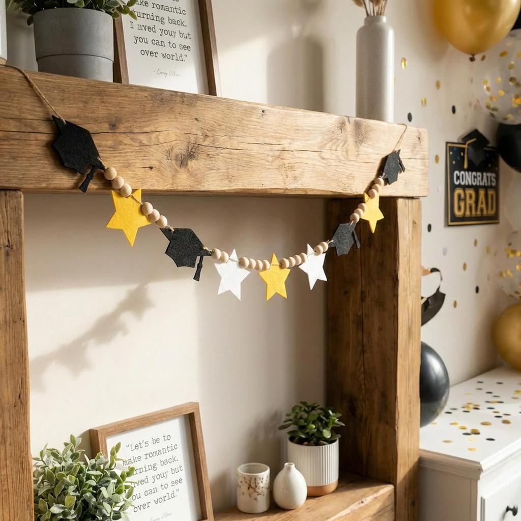 Felt Graduation Pennant Hanging Ornament With Wooden Beads For Photography Backdrops Graduation Ceremony And Celebration