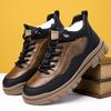 Men Winter Plush Leather High Top Boots Outdoor Hiking Casual Motorcycle Ankle Boots Warm Non Slip Snow Shoes