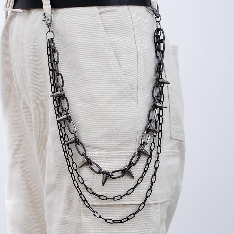 Exaggerated Double Trouser Chain Gun Black Star Spiked Waist Chain Male Punk Style Jeans Chain