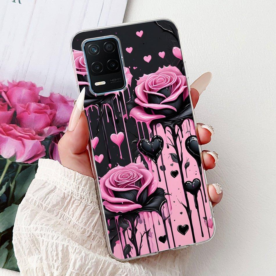 Pro telefon Realme 8 5G RMX3241 Pouzdro na telefon Realme8 5G Elegantní Květinový Potisk Kočky Měkký Silikon Průhledné TPU Pouzdra