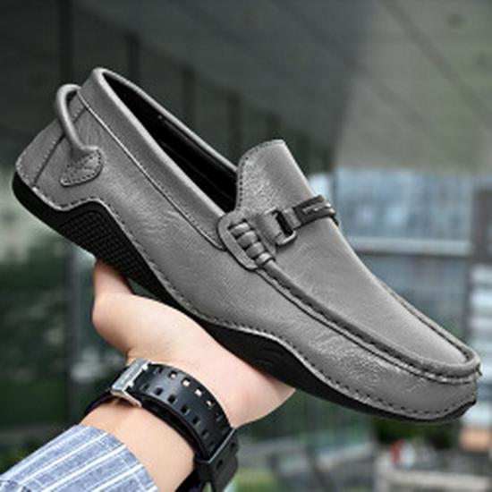 Korean Style Plus Size Loafers - Genuine Leather Hand-Stitched Men's Slip-On Shoes for Spring/Summer 5088