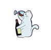 Adorable White Cat Drinking Alcohol Brooch - Cartoon Badge for Backpacks and Accessories