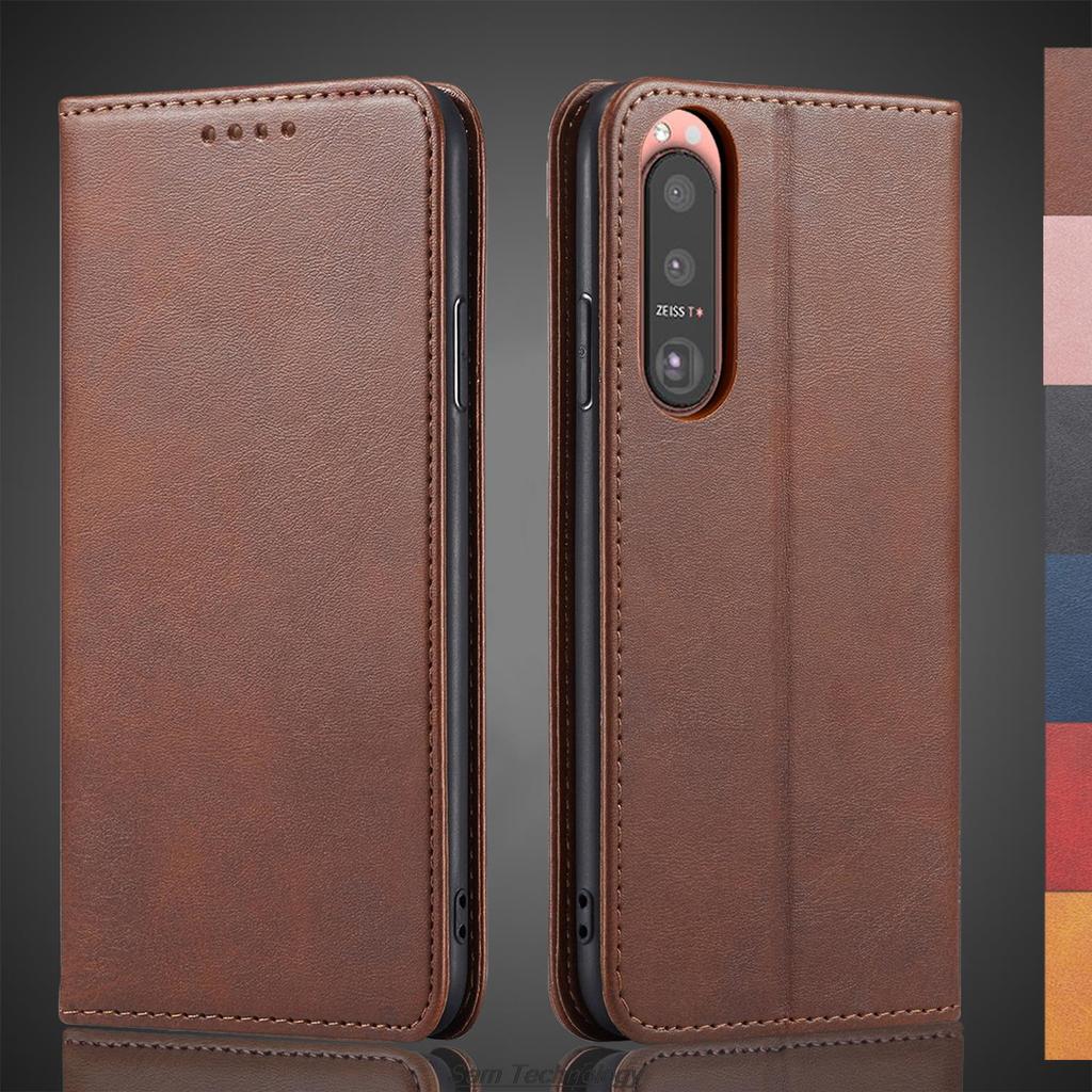 Magnetisk tiltrekning Lærveske for Sony Xperia 5 III XQ-BQ52 BQ62 BQ72 Hylster Flip Cover Etui Lommebok Telefonvesker Fundas Coque
