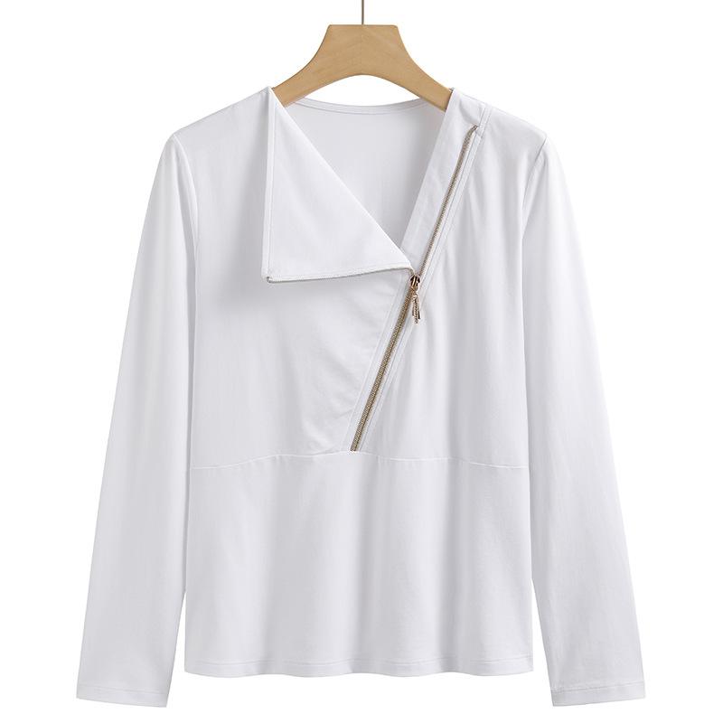 Women's Spring and Autumn 3XL Bottoming Shirt Half Turtle Collar Reversible Cotton Top Commuting Bottoming Shirt Slim Long Sleeve T-shirt