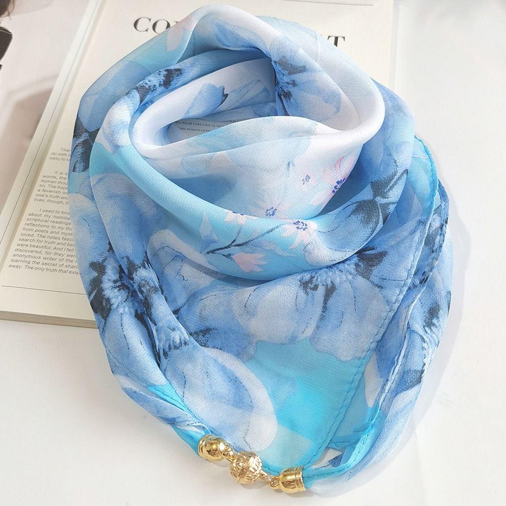 Luxury Silk Scarf Printed Small Square Scarf Fashion Magnetic Buckle Scarf For Women