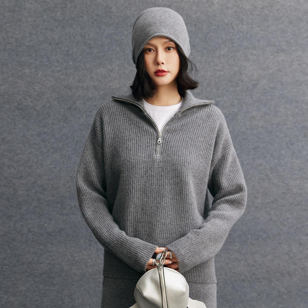 Women's Cashmere Floral Half-Zip Pullover - Autumn/Winter Lazy Style Knitwear