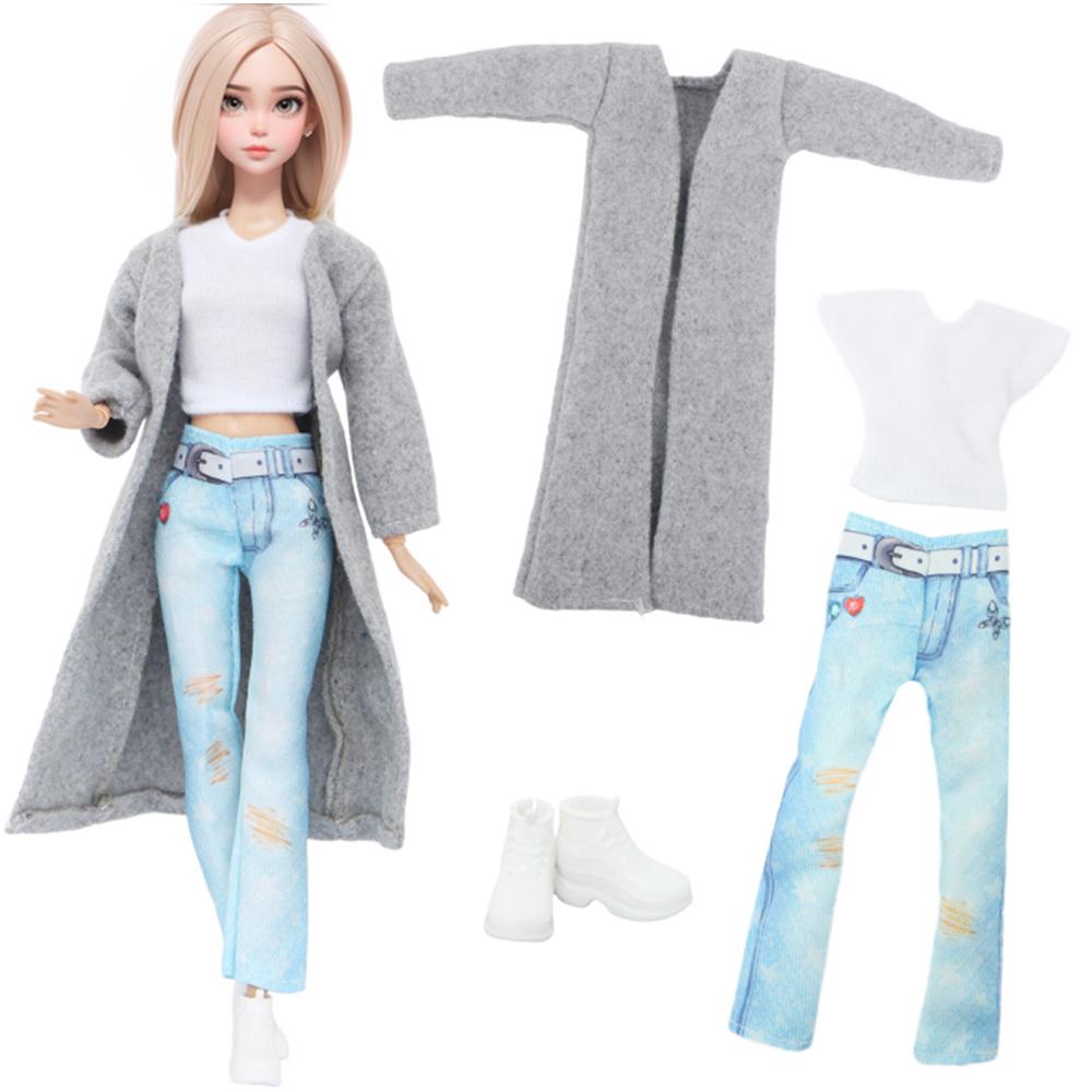 

3 шт./комплект модной кукольной одежды для куклы Барби: пальто, платье, рубашка, брюки, обувь, ботинки, аксессуары для куклы, детская игрушка