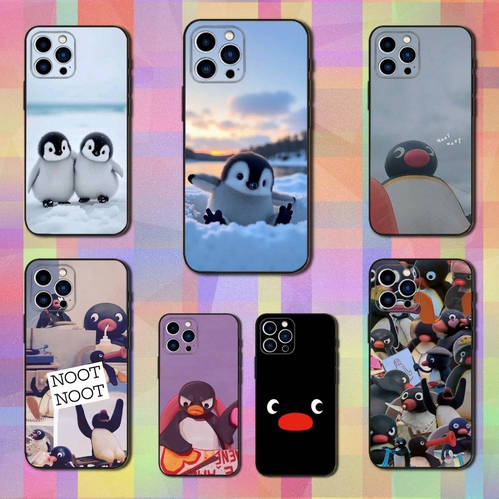 Cute Animal P-Pingu Penguin Case For iPhone 12,14,15,16,17,13,11,X,Mini,Plus,Pro Max,8,7,XR,SE,XS,Soft Silicone Black