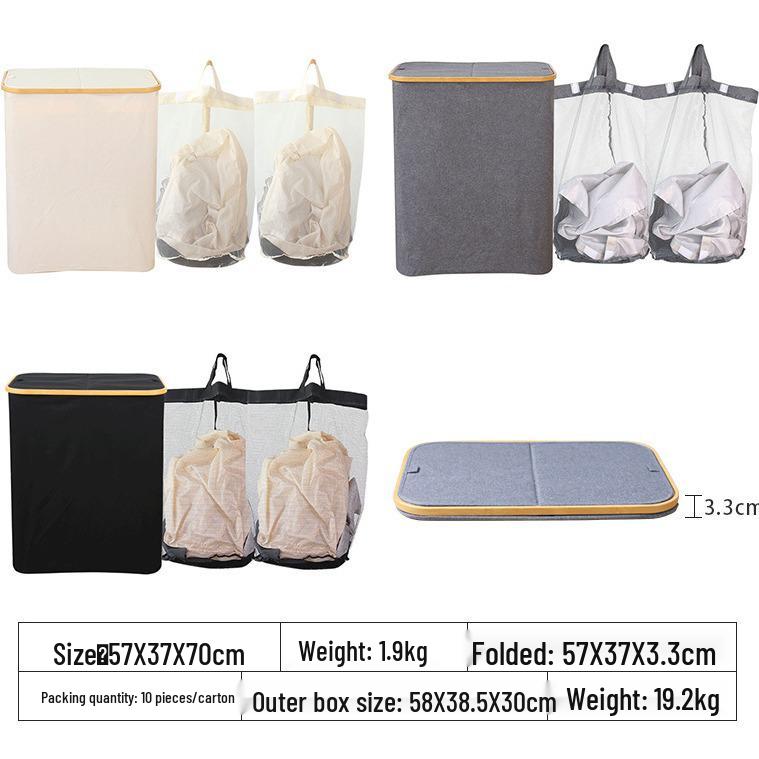 Foldable Bamboo Laundry Basket with Lid and Inner Bag for Bedroom or Bathroom