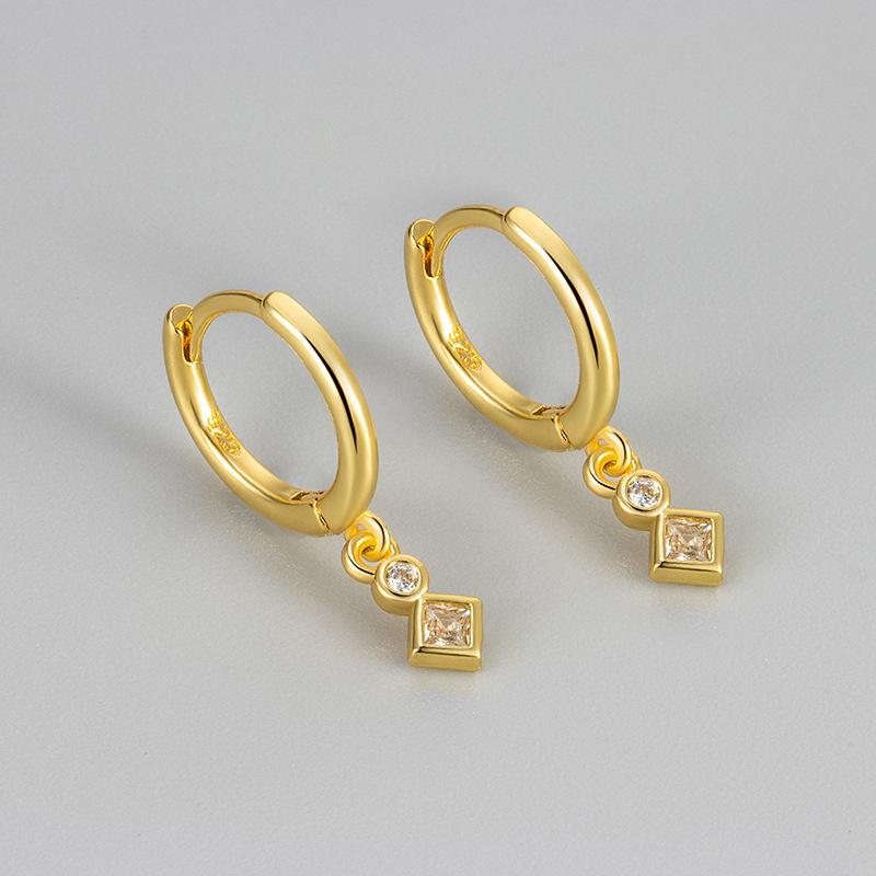 Vintage Rhombus Zircon Earrings For Women Minimalist Versatile Niche Fashion Ear Clips Elegant Jewelry copper