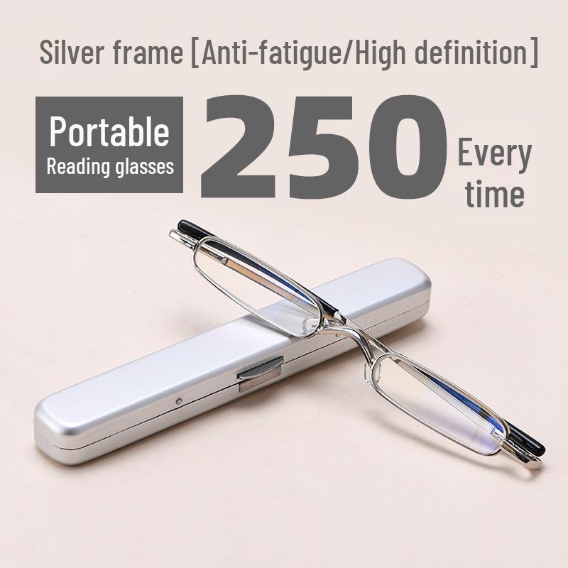 Ultra-Light Unisex Mini Metal Reading Glasses with Pen-Holder Design for High-Definition Vision