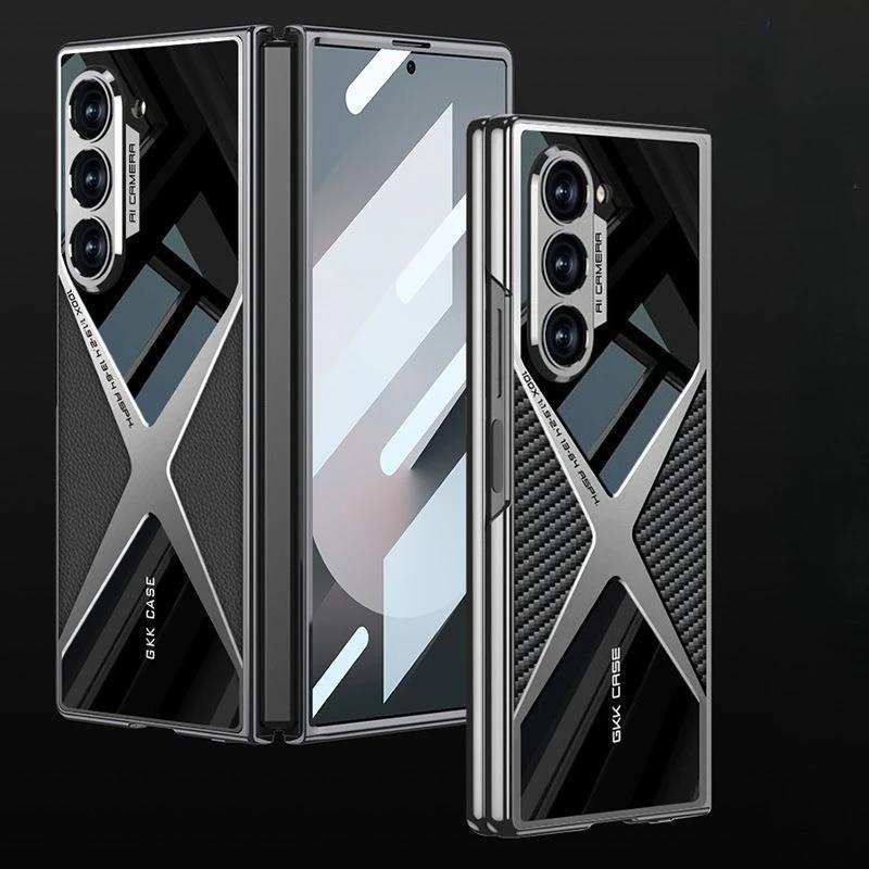 For Samsung Galaxy Z Fold 7 Case Luxury Business Leather Grain Plating360° Full Coverage Cover For Galaxy Fold7 Shockproof Funda