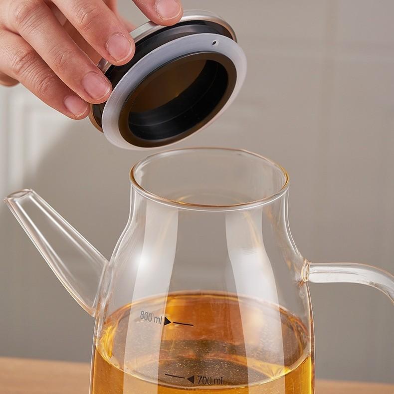 Hohes Borosilikatglas Messskala Ölkanne Auslaufsicher Sojasauce Gewürzflasche Edelstahldeckel Ölkanne Hochtemperaturbeständig Ölkanne