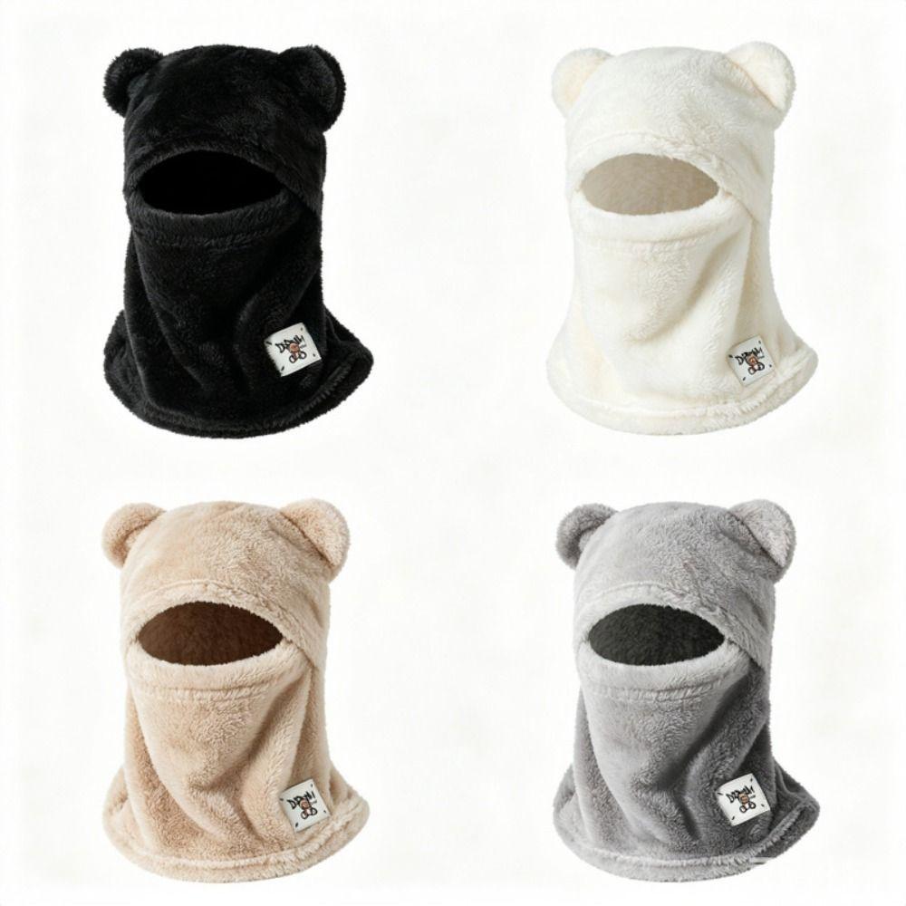Windproof Cute Bear Cap Scarf Set Plush Ear Protection Hat Fashion Pullover Cap Women Girls