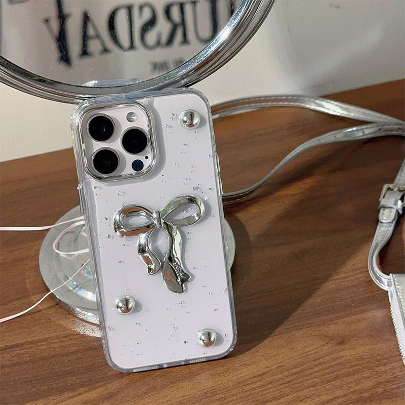 

Для IPhone17Promax Серебряные бусины Серебряная фольга Чехол для мобильного телефона для Apple 16 Капля клея Прозрачный Стиль Инс Бант 15 For iPhone 17Promax