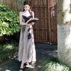 French High-end Temperament Cutting Hand-painted Ink and Wash Butterfly Dress Women's Light Luxury Spice Girl Suspender Long Dress A-shaped Skirt