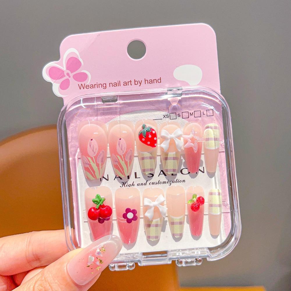 Cute Long Nail Sticker Cartoon Press on Nail New Nail Tips for Girls Students