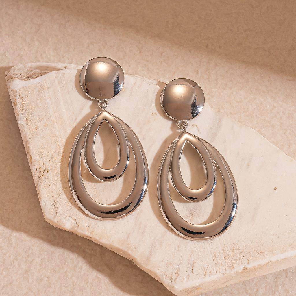 Double-Layer Hollow Water Droplet Dangle Earrings for Women Jewelry Accessory