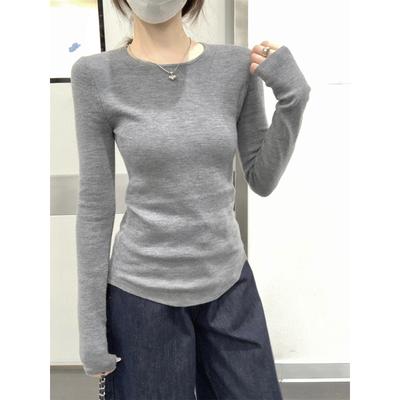 Basic Bottoming Shirt Women's Autumn and Winter Inner with Crew Neck Sweater Slim-fitting and Thin Long-sleeved Soft Waxy Knitted Sweater Top