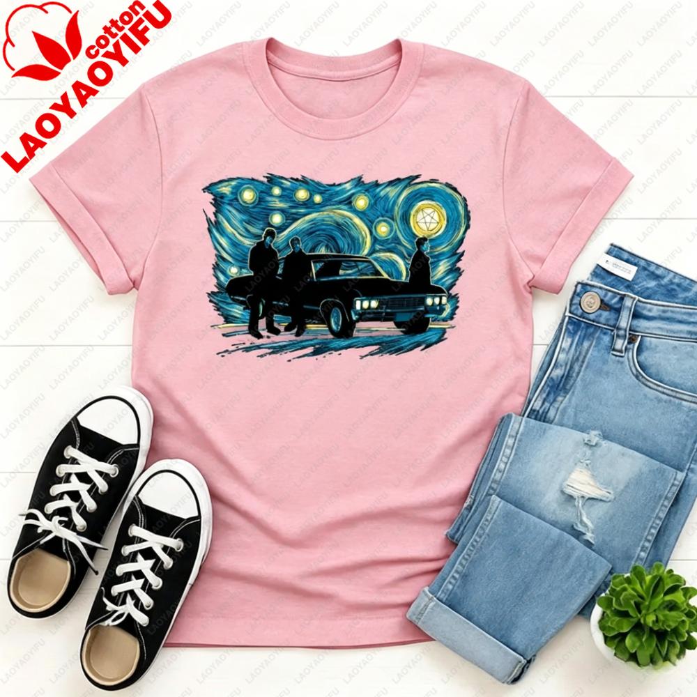 Supernatural Night T-Shirt Starry Night Winchester Bros Tee Hunter Life Gift Tshirt Sci-Fi TV Show SPN Fan Apparel Menunisex Top