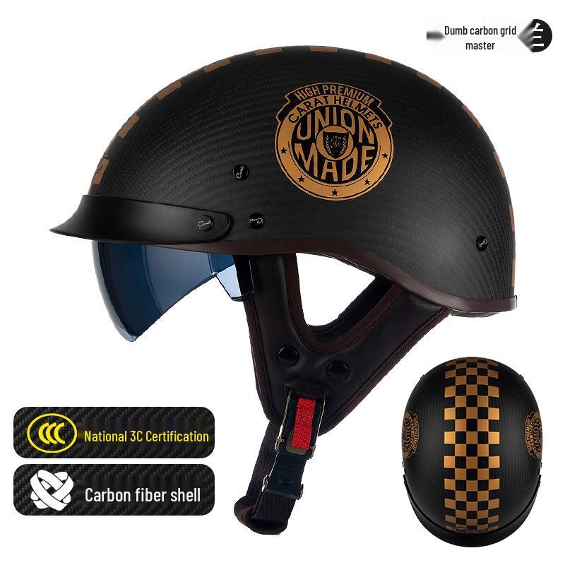 Carbon Fiber Retro Half Helmet for Men – American Prince Motorcycle Style