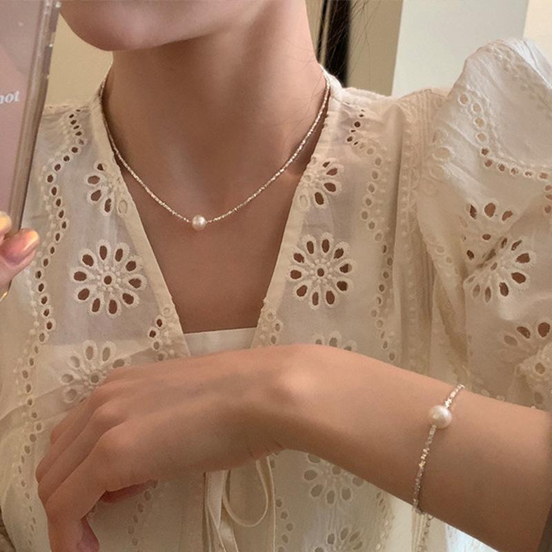 Shredded Metal Pearl Necklace, Niche Personality, Simple and Versatile Temperament, Neck Chain, Collarbone Chain