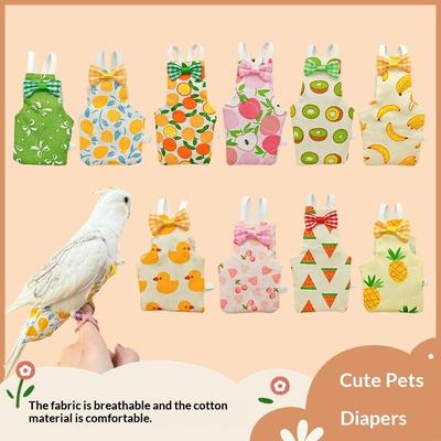 New Cute Colorful Parrot Diaper Bowtie Washable Parrot Flight Suit Breathable Keep Birds Clean Pet Bird Clothes Daily Clothing
