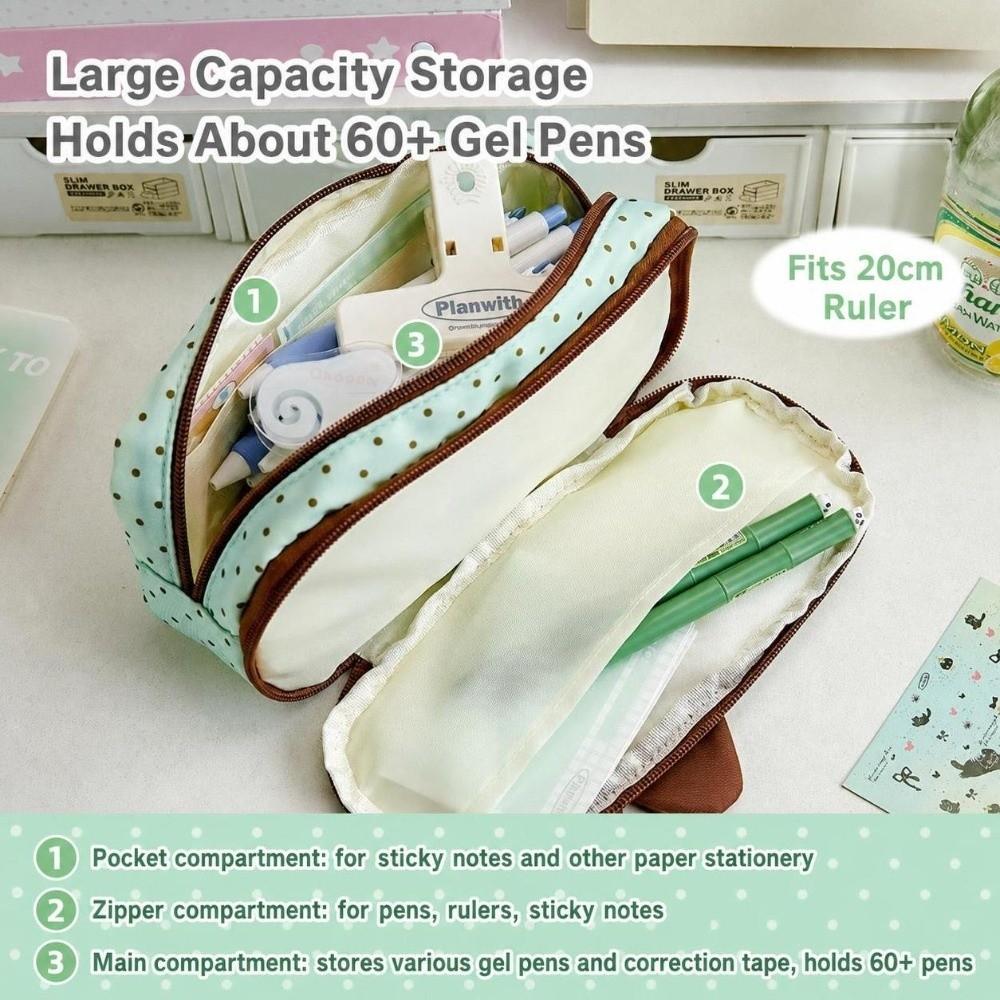 Cat Ear Design Pen Bag Polka Dot Pattern Stationery Bag Korean Style Pencil Pouch  For Students