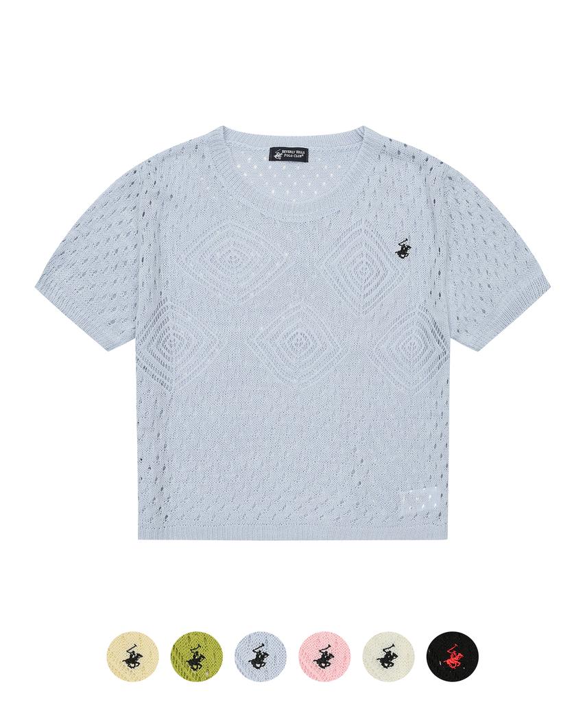 BHPOLOCLUB Women'S Scallop Pattern Round Short Sleeve Knit 4 Colors Tk103
