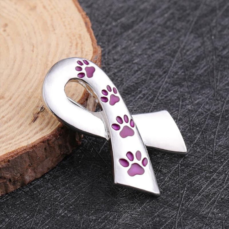 Exquisite Dog Paw Print Ribbon Brooch Pin Breast Cancer Awareness Breastpin Sign Corsage Clothes Jewelry Brooches Pin