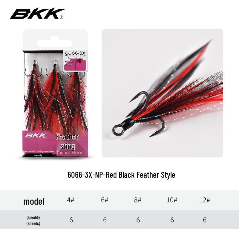 BKK 6066-3X-NP Triple Reinforced Feathered Treble Hook Lure. Size 4