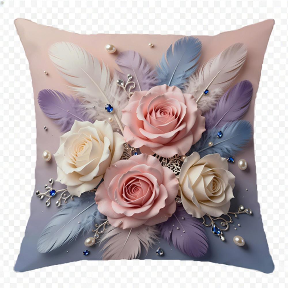 1/4pcs Floral Feather Embellished Pillow Covers Sofa Cushion Cover Home Bedroom Room Decoration