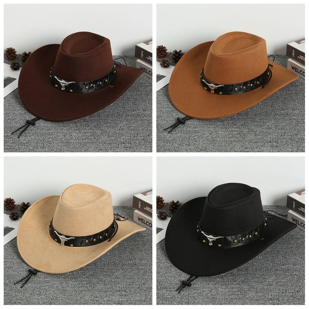 Cow Head Western Cowboy Hat Wide Brim Knight Hat Gentleman Visor Caps  Outdoor