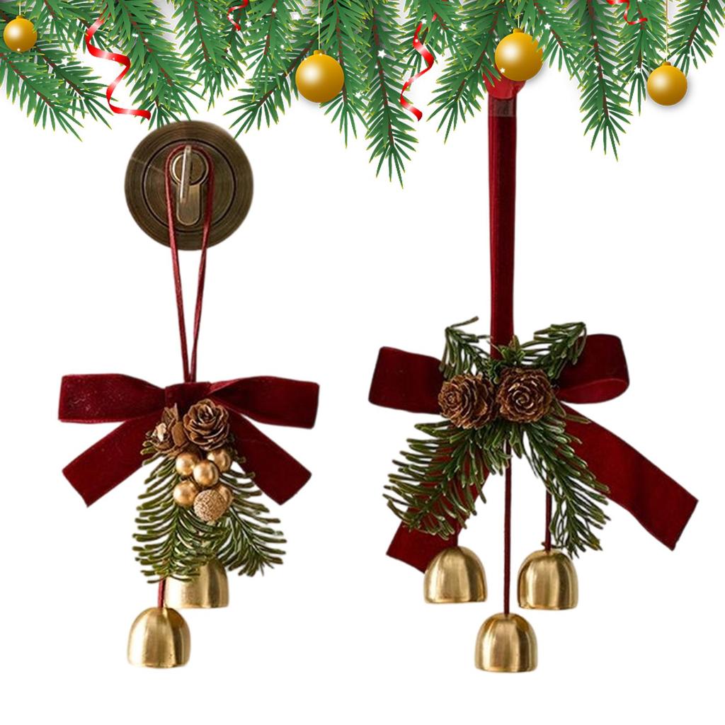 2pcs Christmas Bells Ornaments Christmas Bell Wreath Pendant Christmas Tree Jingle Bells With Bow For Window Staircase Door