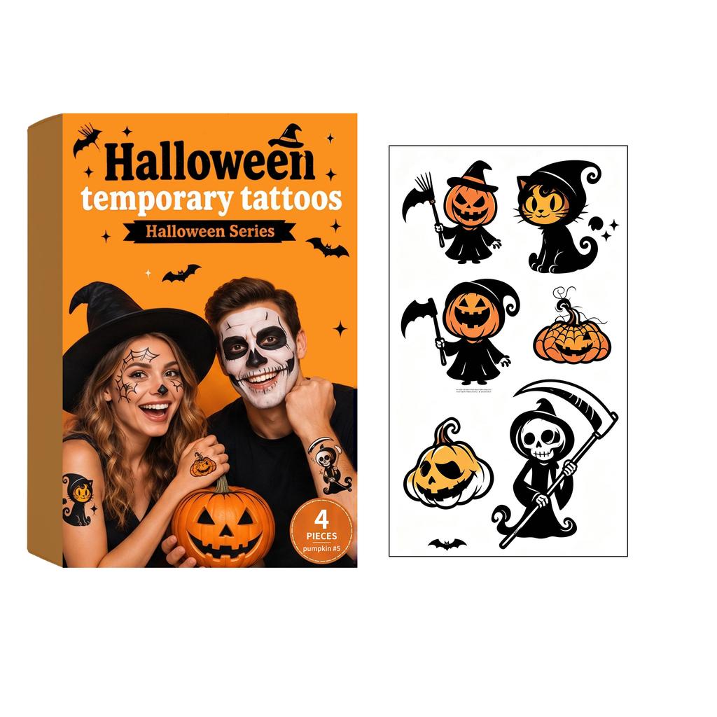Halloween Tattoo Sticker# Pumpkin 5 High Definition Color Skin-Friendly and Muscle Protecting Color Pure and Full Holiday Atmosphere