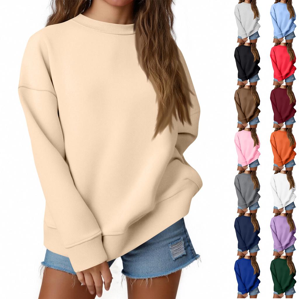 Women's Loose Sports Round Neck Sweatshirt Long Sleeve Casual Top Pullover Sweatshirt