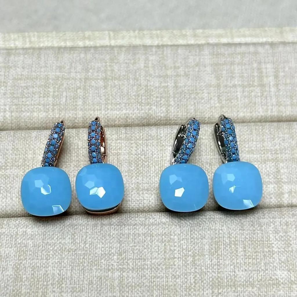 Boucles d'oreilles Nudo 10,6 mm Incrustées de Turquoise Zircon Pour Femmes Topaze Bleue Pendantes Carrées en Cristal Boucle d'oreille Bijoux de Mode Cadeau