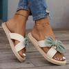 Fashion Summer Beach Vocation Slides Women Outdoor Pink Bowknot Decor Cross Strap Linen Slippers Women Lightweight Comfort Flat Sandals